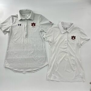 Under Armour HeatGear AUBURN Golf Polo Bundle in White Grey and White Stripe  XS